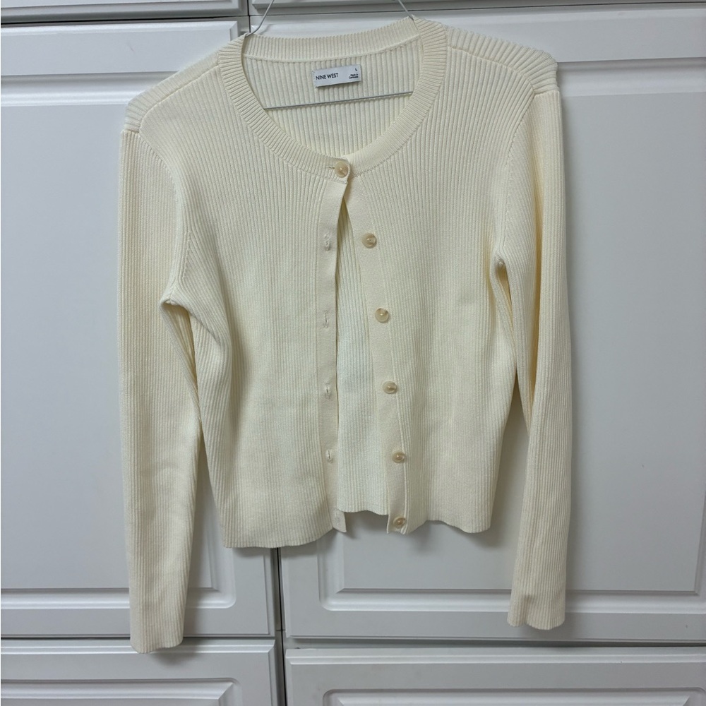 Nine West Cream Button-Up Cardigan